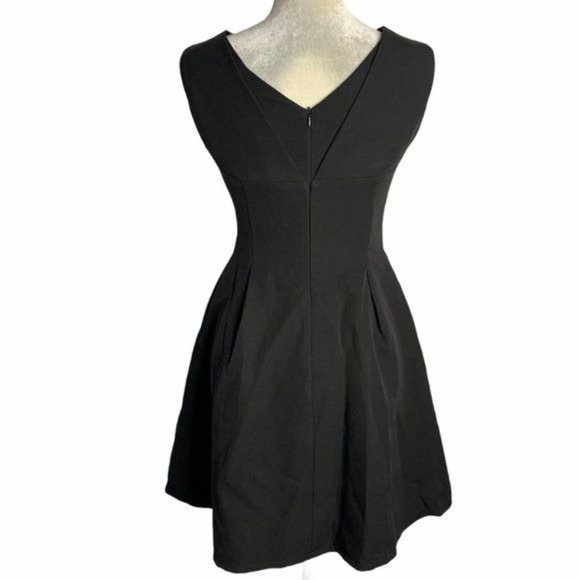 Genuine People Fit n Flare Surplice Dress XS Black Lined Pockets Zipper NEW - Picture 5 of 7